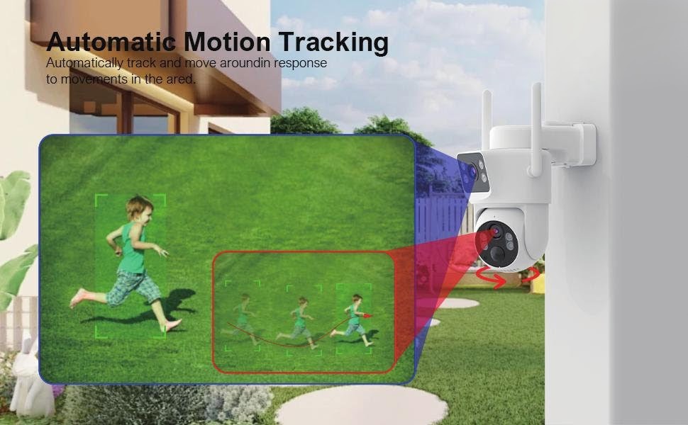 Person walking around property with PTZ camera automatically tracking their movement